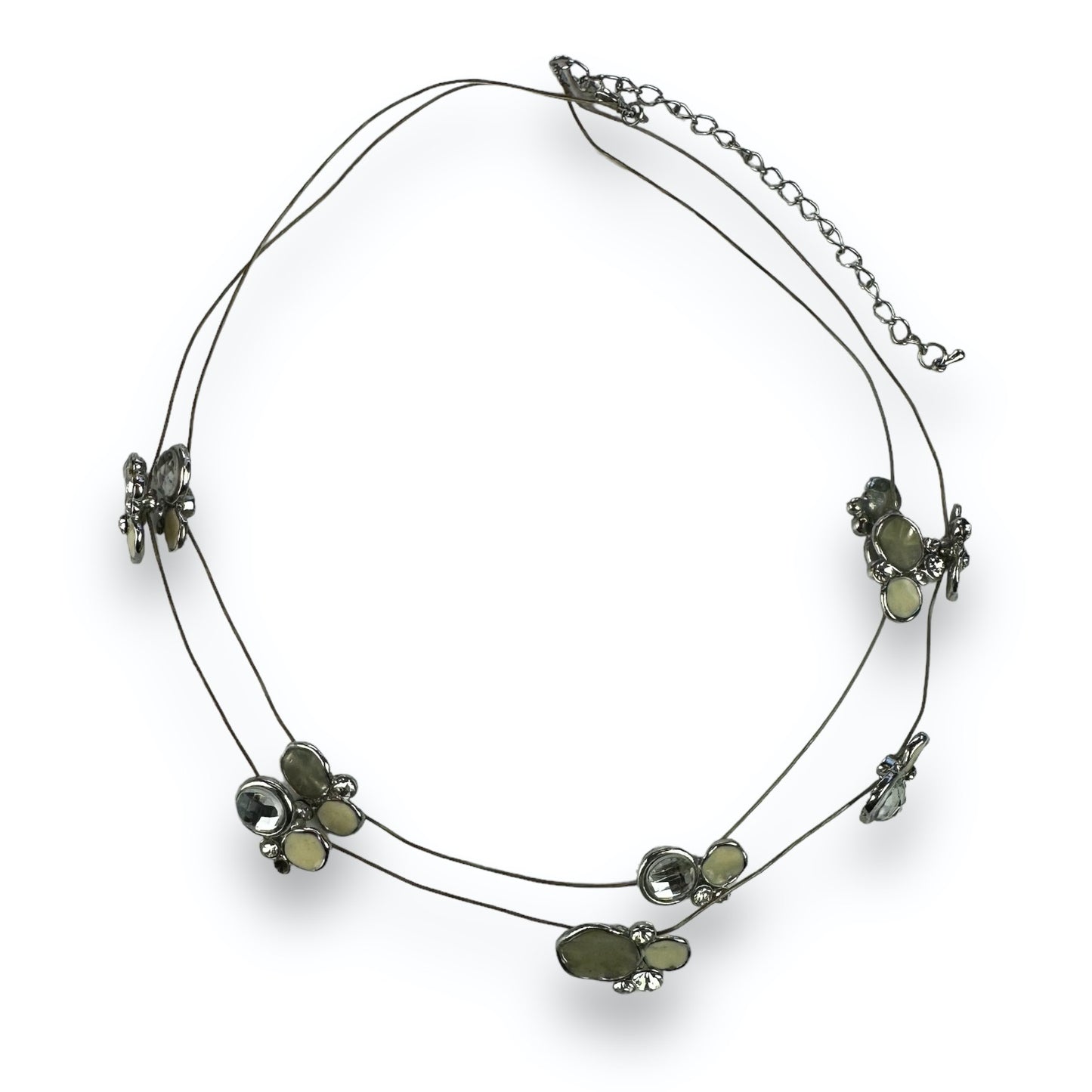 Necklace - Silvercolored - Beige