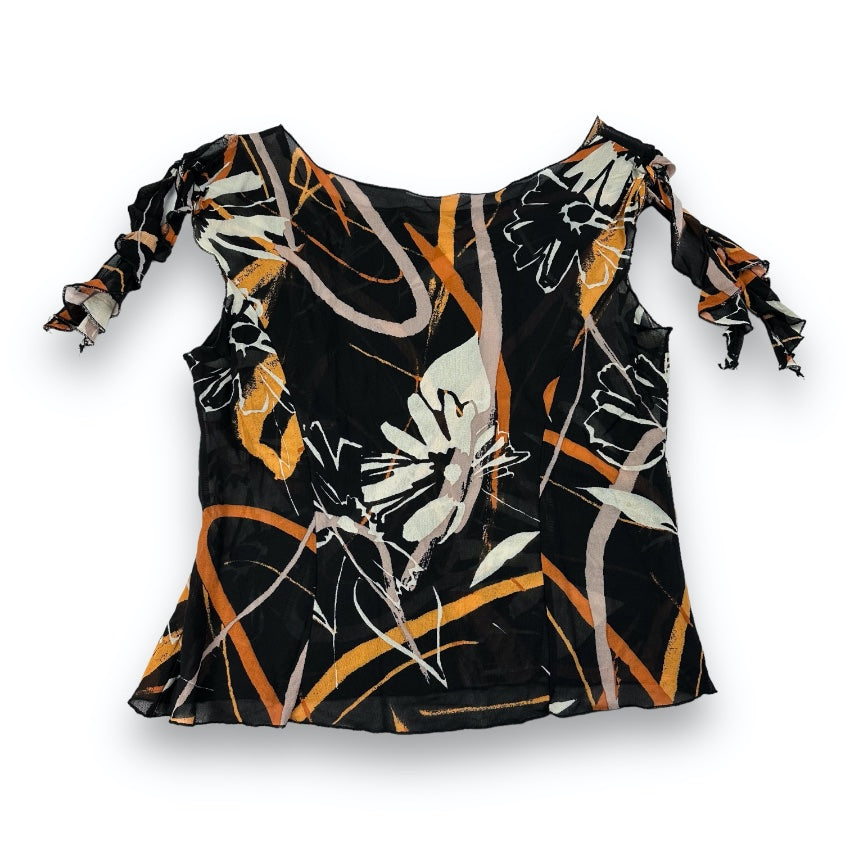 Skirt Top Set - Black - Orange - Flowers