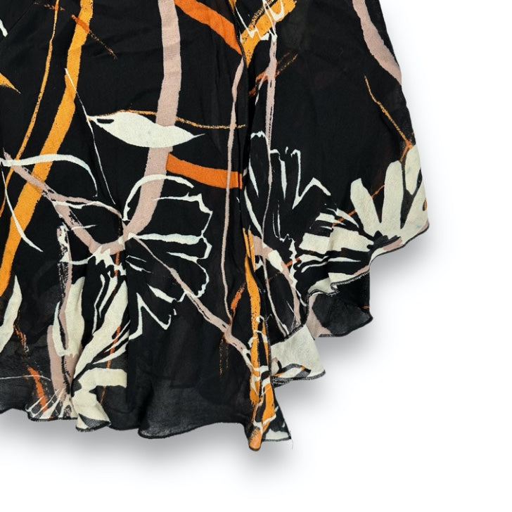 Skirt Top Set - Black - Orange - Flowers