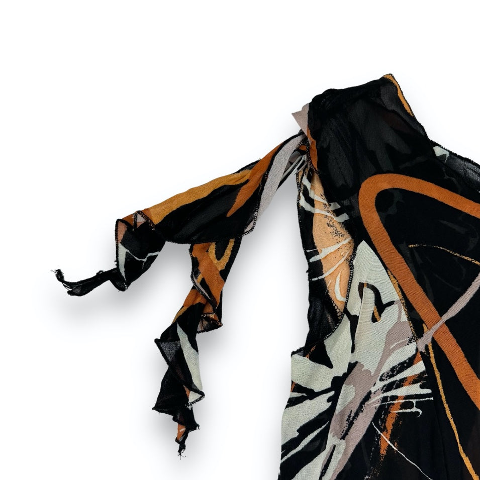 Skirt Top Set - Black - Orange - Flowers