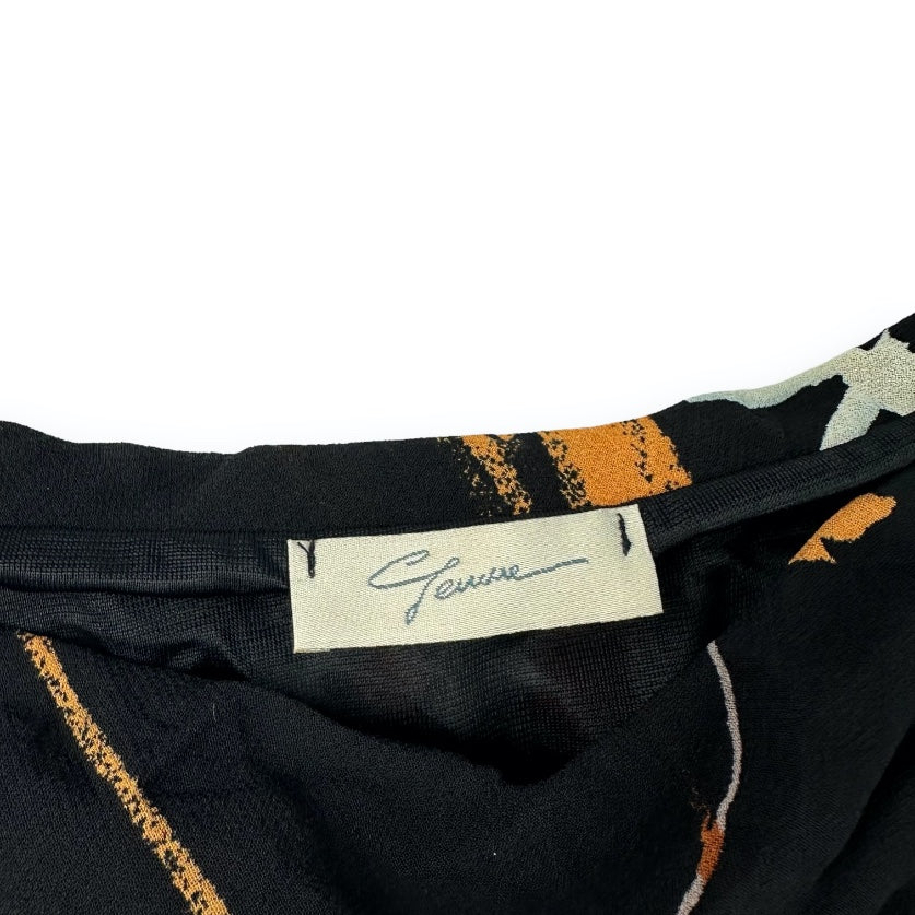 Skirt Top Set - Black - Orange - Flowers