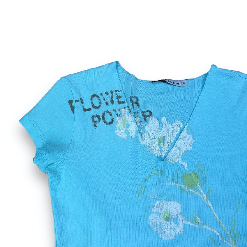 T-Shirt - Turquoise - Flowers