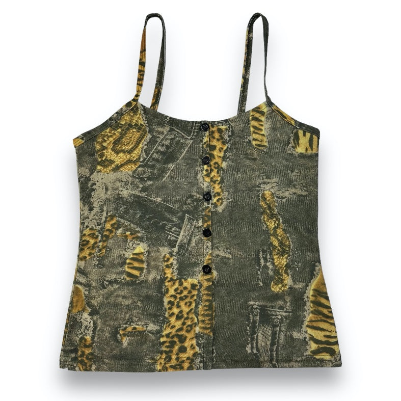 Spaghetti Strap Top - Green - Animalprint