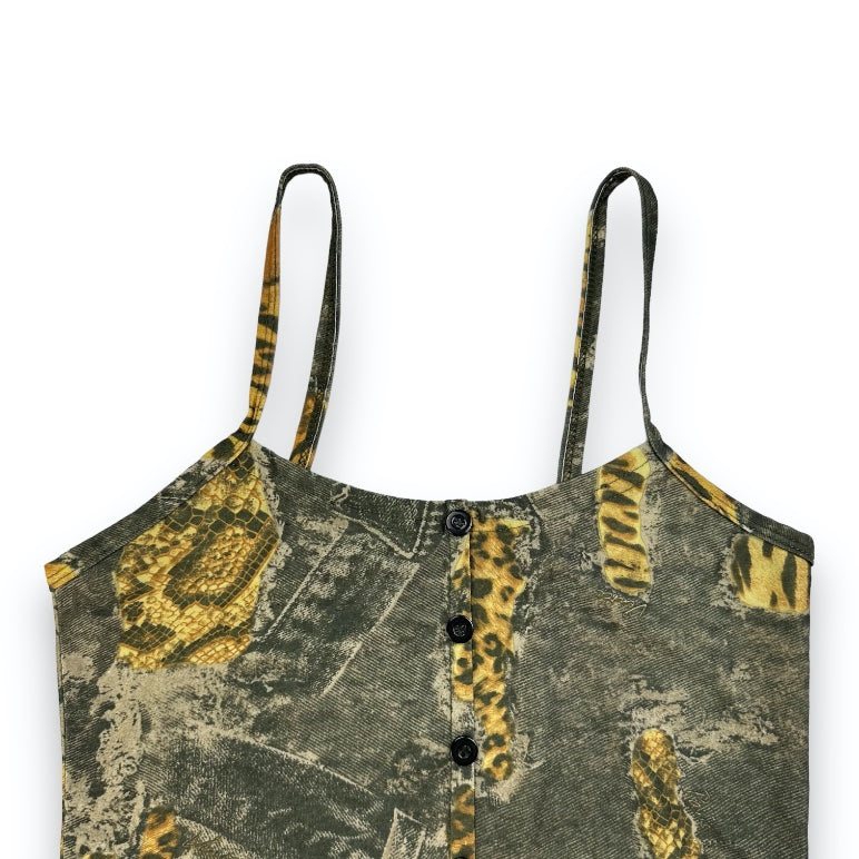 Spaghetti Strap Top - Green - Animalprint