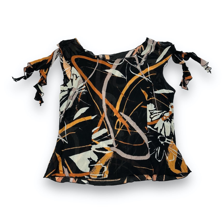 Skirt Top Set - Black - Orange - Flowers