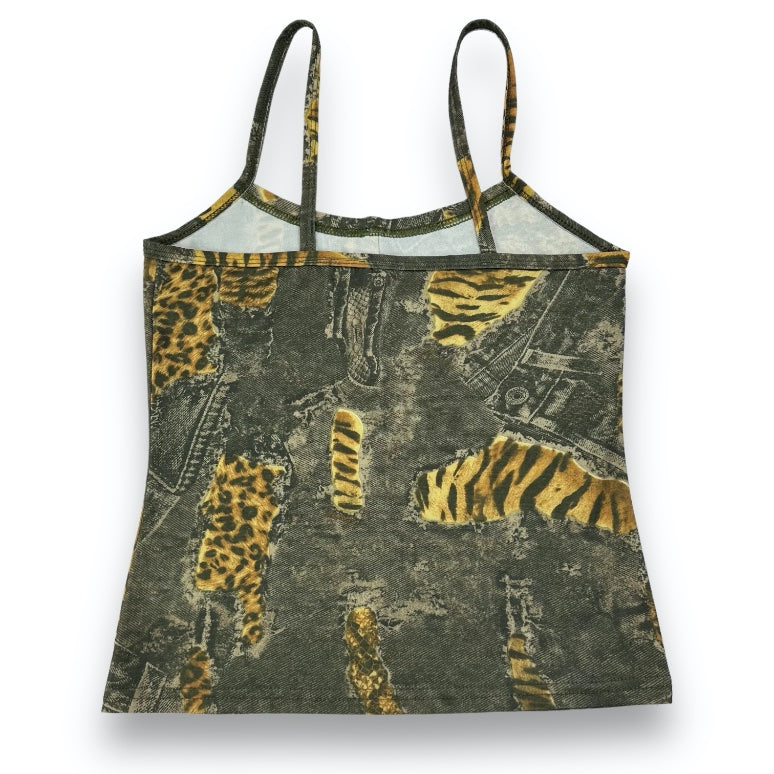 Spaghetti Strap Top - Green - Animalprint