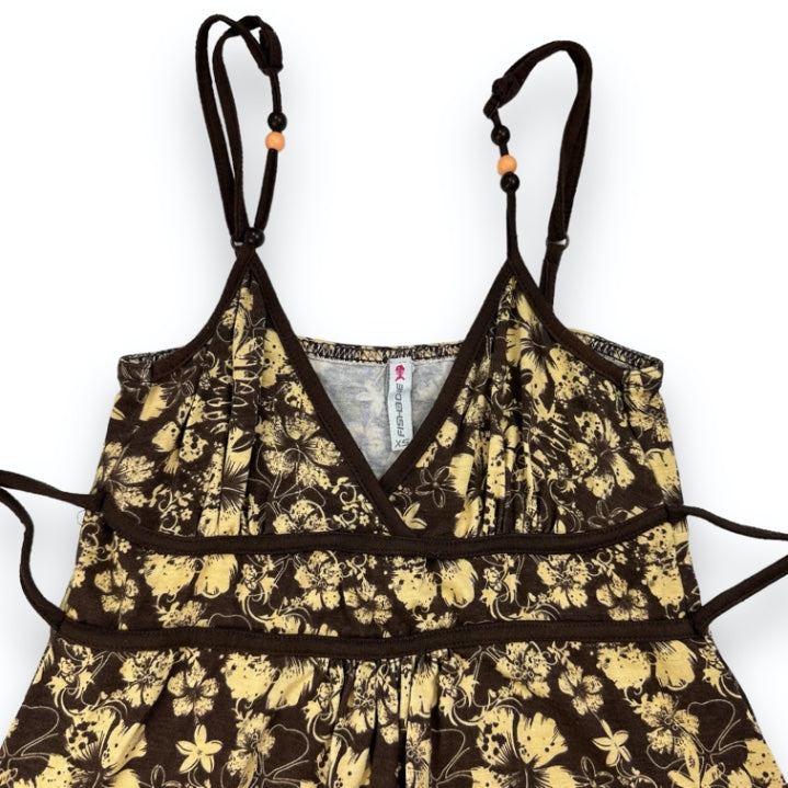 Spaghetti Strap Top - Brown - Flowers