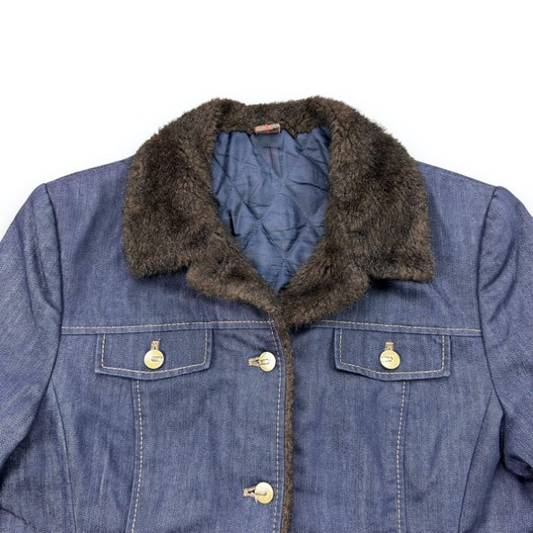 Jeansjacket - Darkblue - Fake Fur Collar