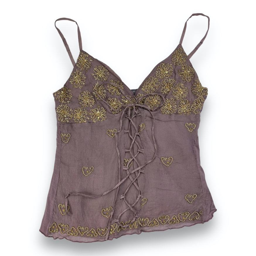 Spaghetti Strap Top - Purple - Gold