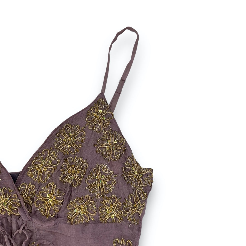 Spaghetti Strap Top - Purple - Gold