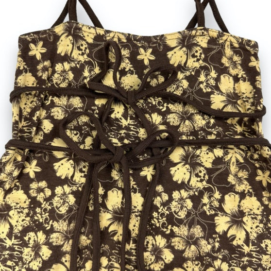 Spaghetti Strap Top - Brown - Flowers